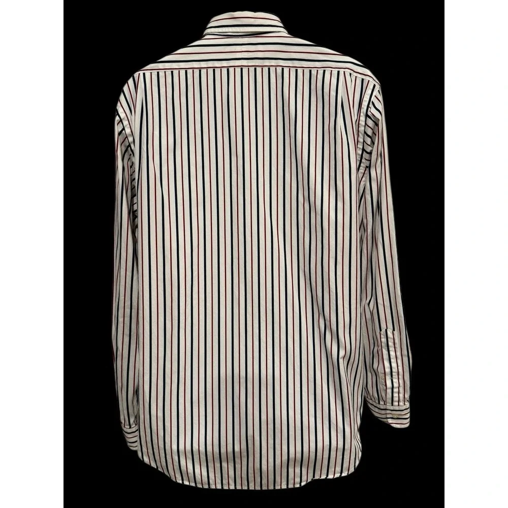 Ralph Lauren Men Shirt L WESTERTON Classic White Blue Red Pinstripe‎ Blue Pony